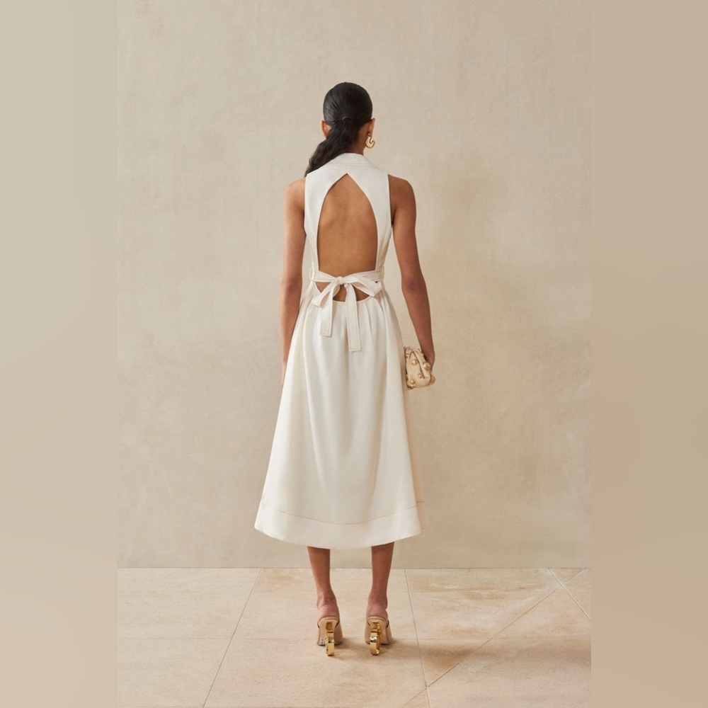 NWT $528 Cult Gaia Bella Tie-Detailed Twill Midi Shirt Dress In White - Picture 4 of 16